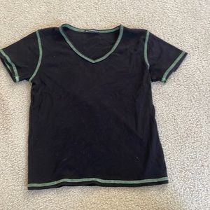 Black top v-neck, green stitching, could fit multiple sizes, Brandy Melville